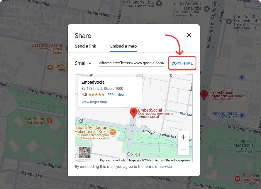 copying the google reviews map widget code via google maps