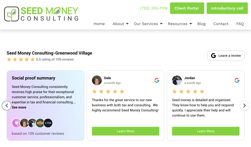 Example of Google reviews widget