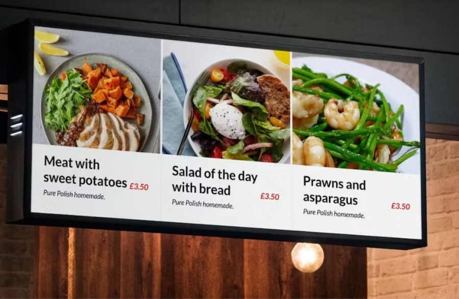 Digital display showcasing menus at restaurants