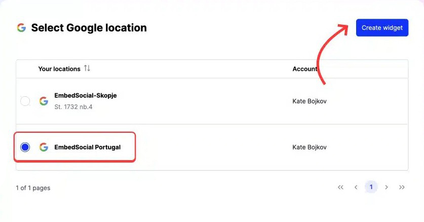 selecting your gbp location inside embedsocial