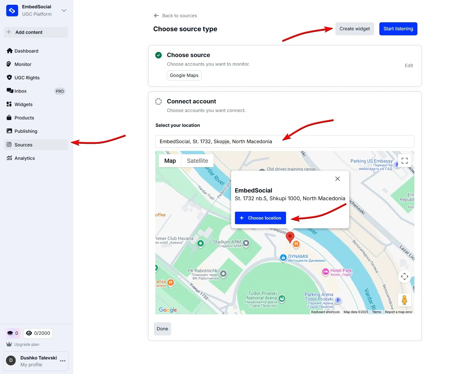providing a google business location in embedsocial