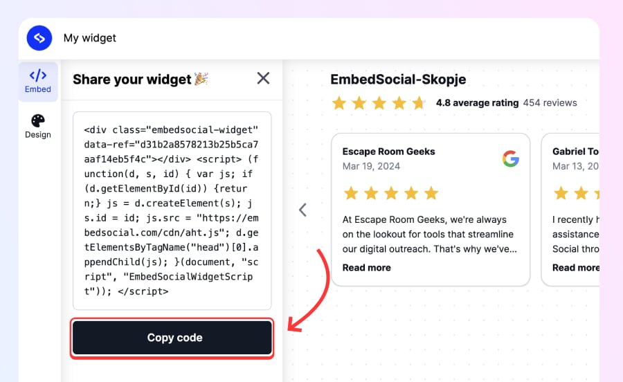 Google reviews widget embeddable code