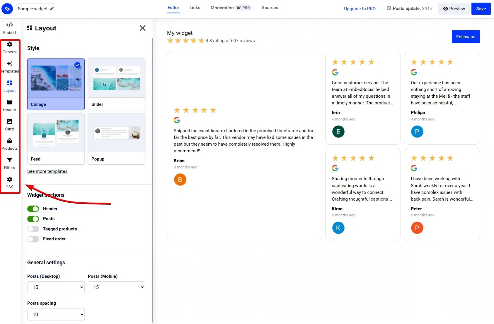 customizing your free google reviews widget in embedsocial