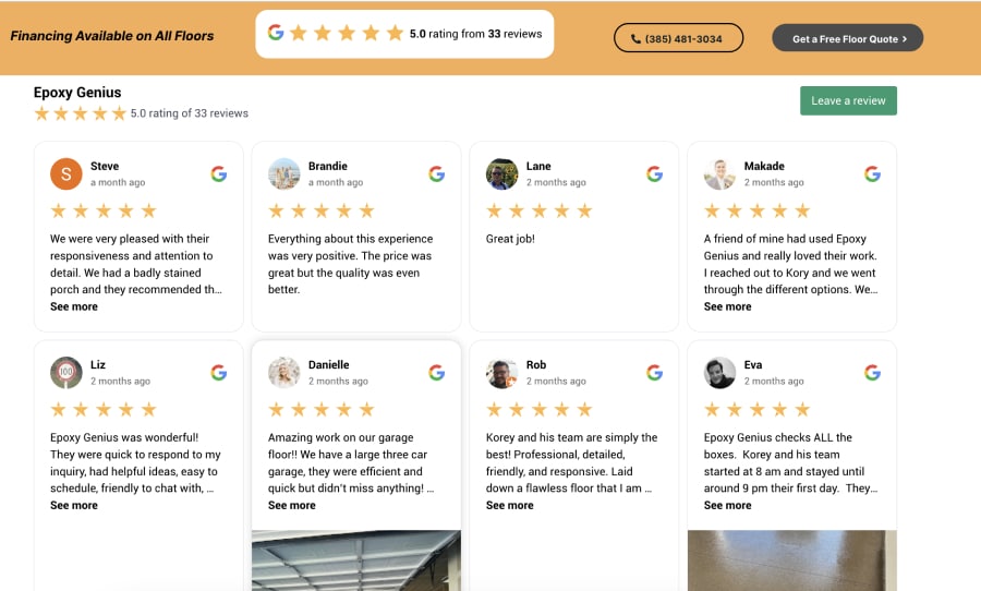 Example of UGC reviews on website