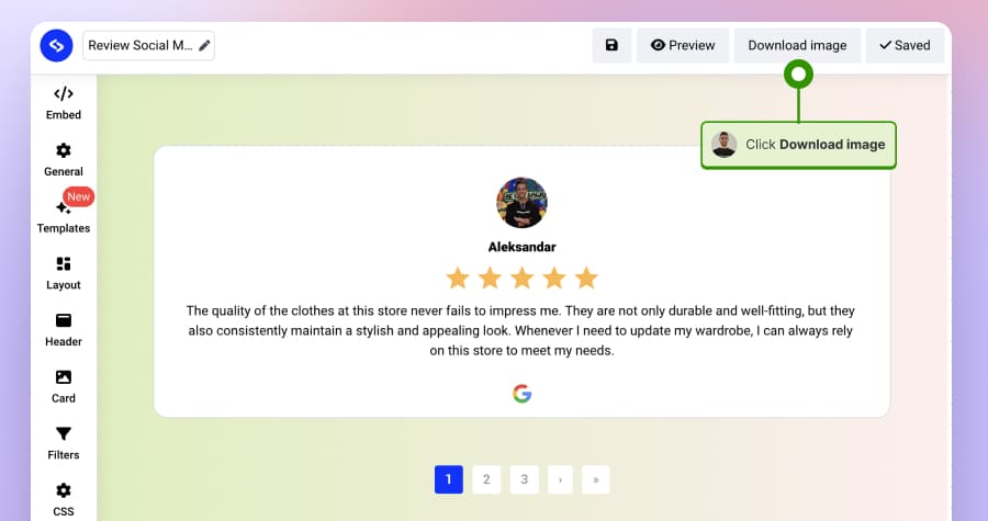 Generate and download testimonial image from your Google reviews
