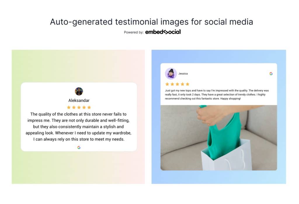 Generated images for social media with reviews