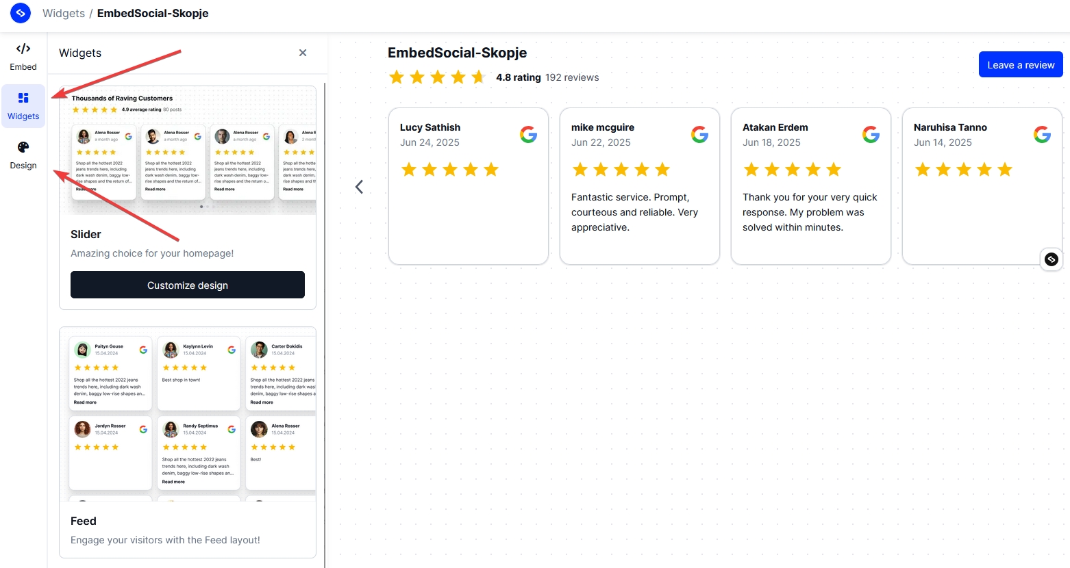 designing your embedsocial google reviews widget