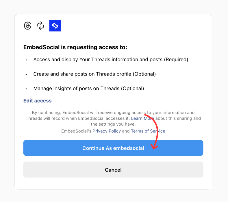 Provide permissions to Threads account