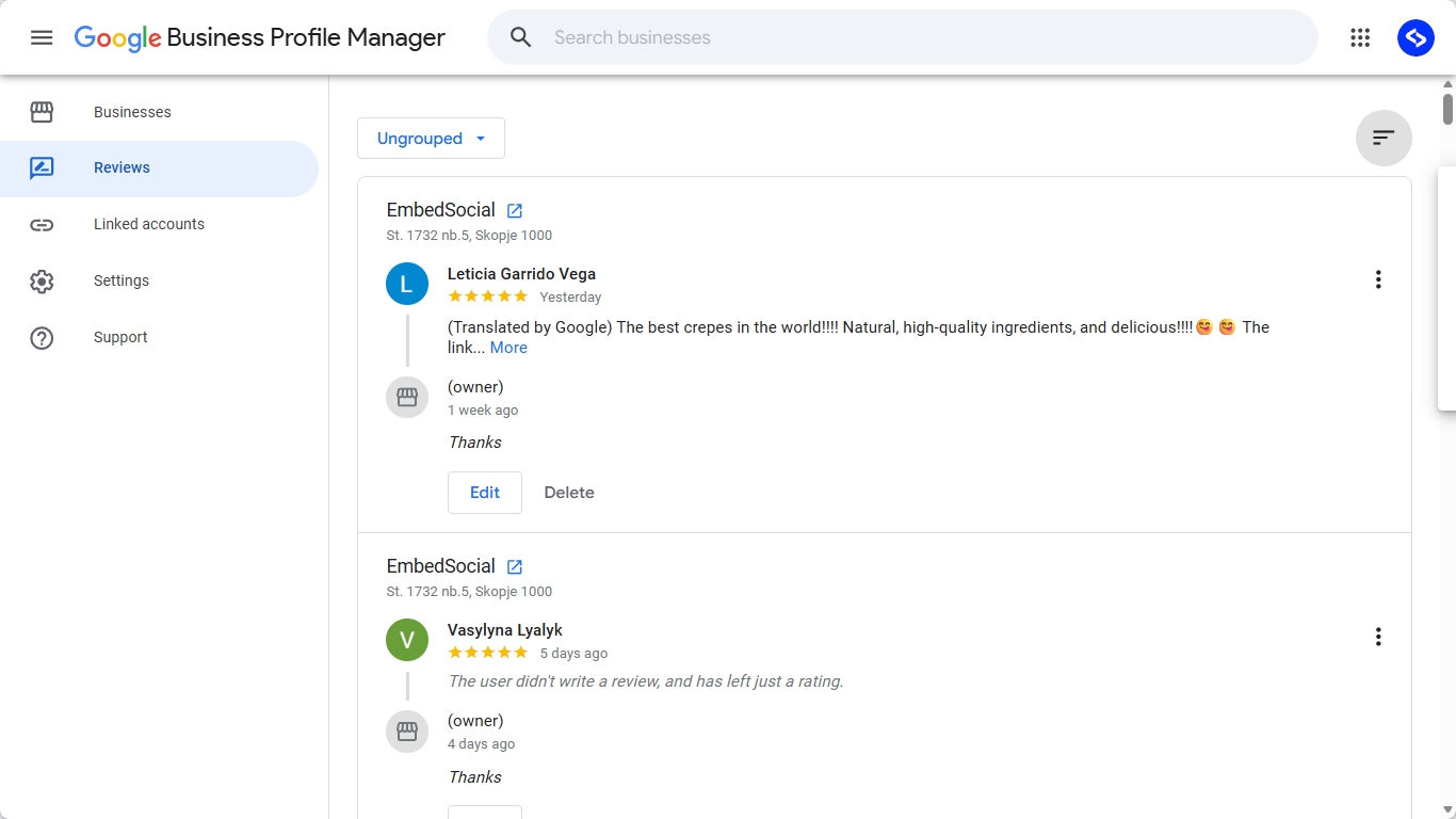 google business profile manager reviews section