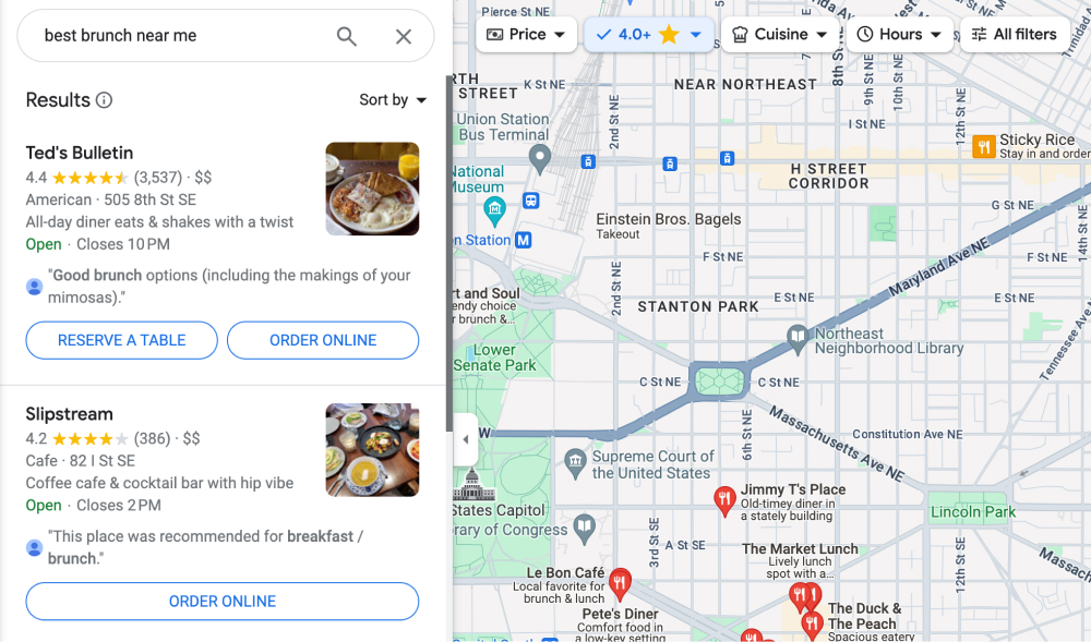 showcasing top-ranking restaurants in Google Maps