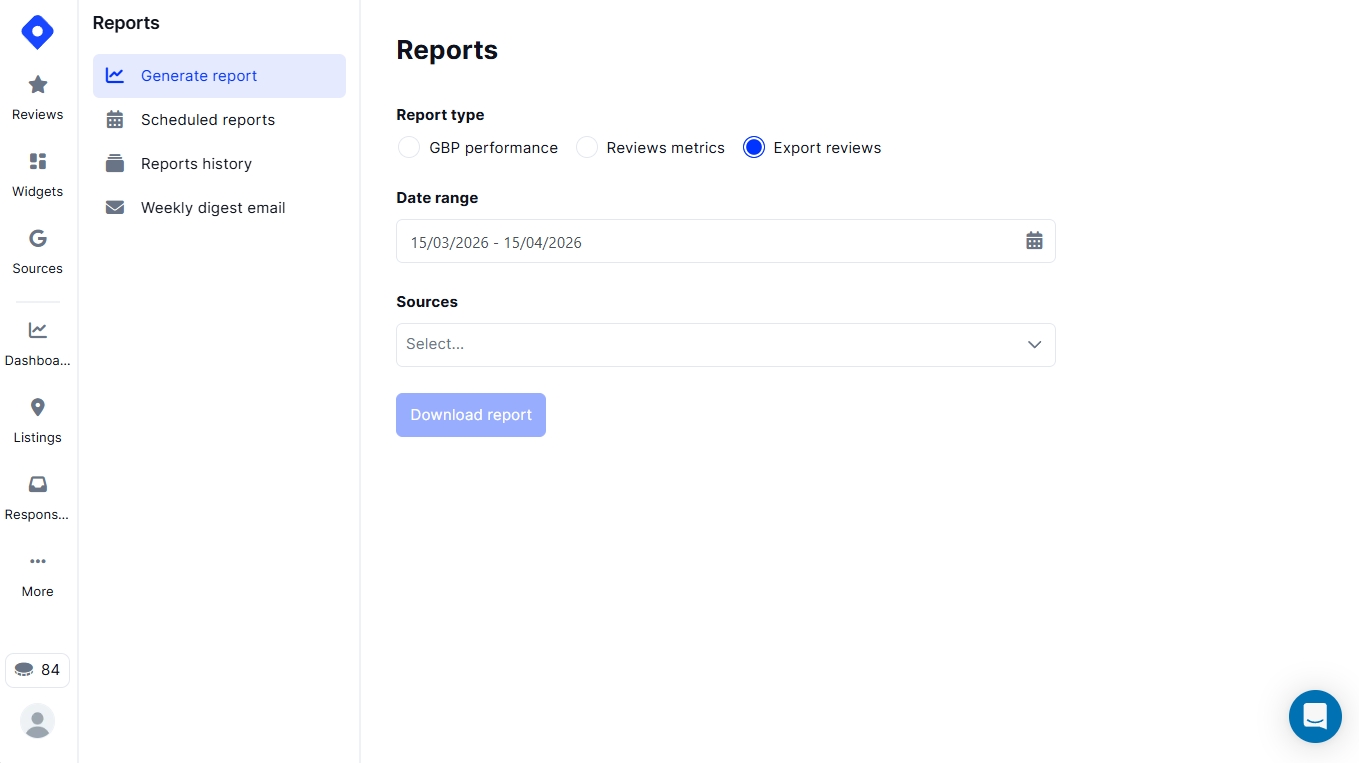 downloading localith google reviews report