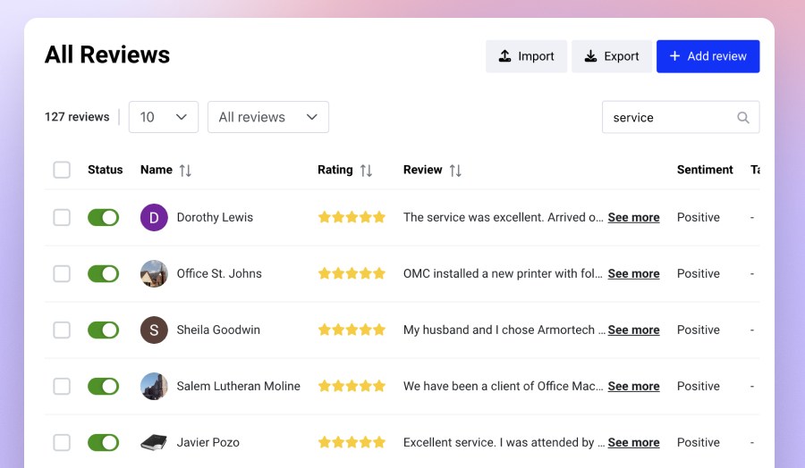 software for Google reviews management and search 