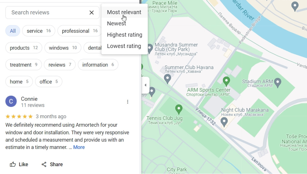 filtering your google reviews via google maps