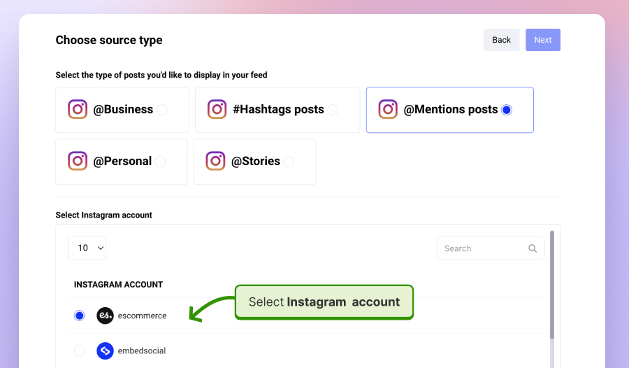 Select the Instagram account with the mentions