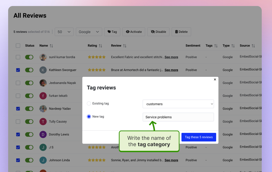 Categorize Google reviews by tags