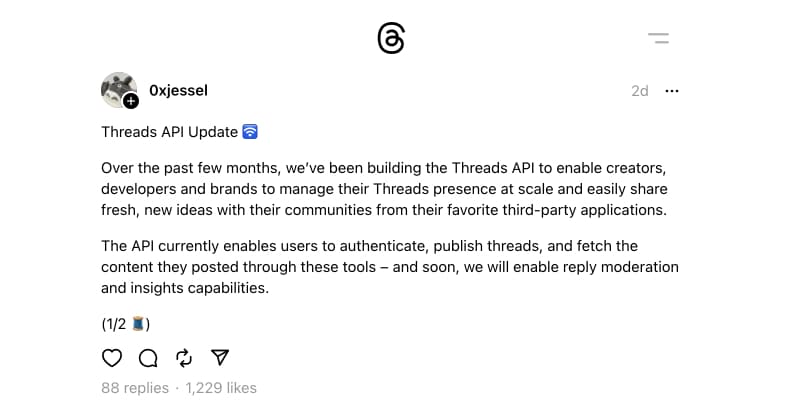 Announcement of Threads API for scheduling posts