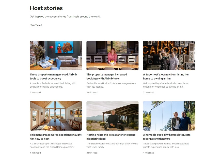 airbnb host stories web page