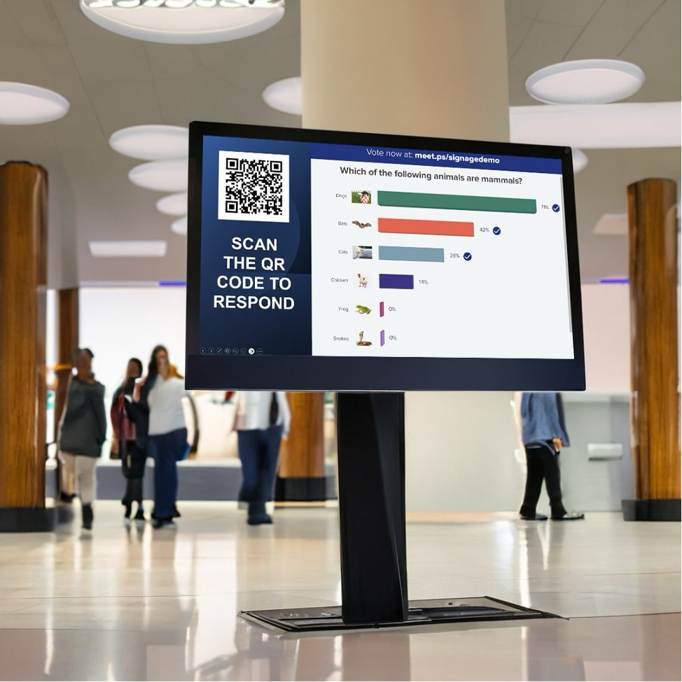 digital signage showcasing a poll for its employees