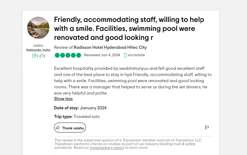 tripadvisor friendly hotel review