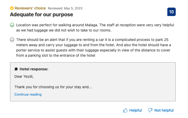 booking.com hotel review for lack of amenities