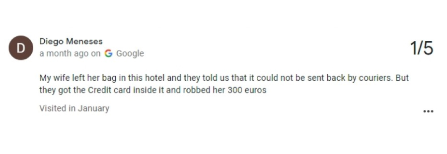 extremely bad google review for hotel