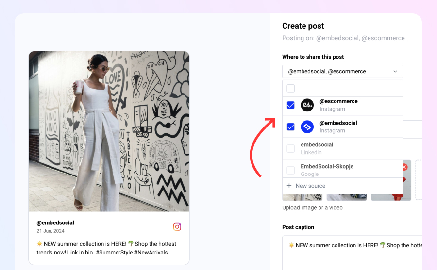 Choose the Instagram accounts where to schedule Instagram post