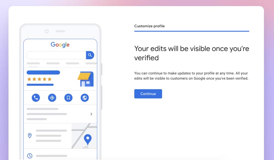 final screen when creating your google business profile