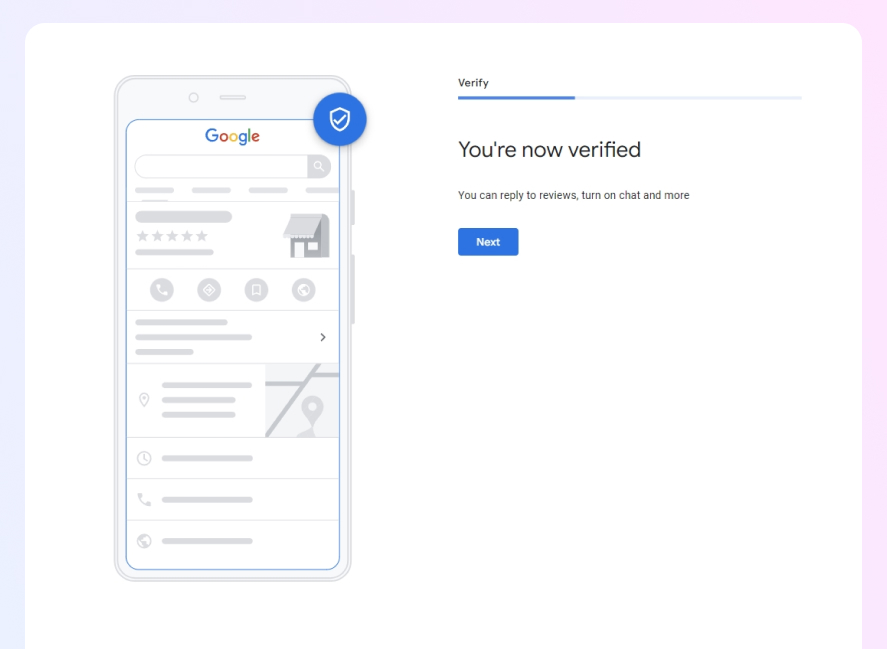 successful verification screen of google business profile