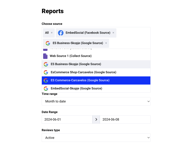 Aggregate reviews reports from Google, Facebook or Yelp