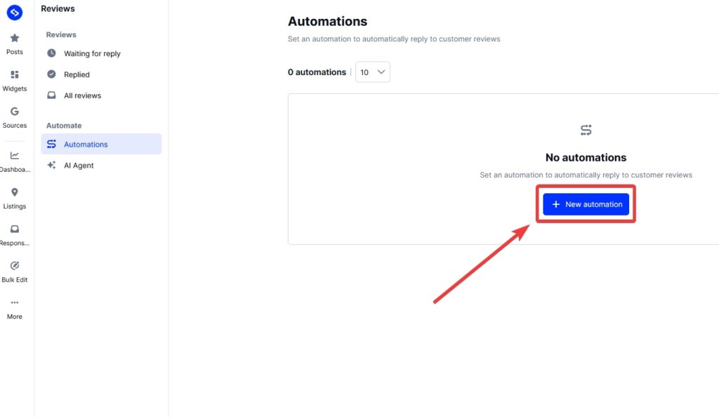 adding a new autoresponder automation in embedsocial gbp