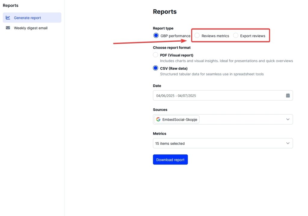 downloading online review reports via embedsocial