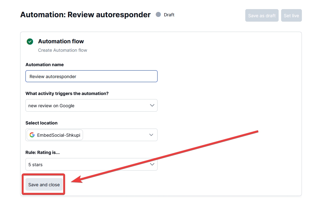 setting up your embedsocial gbp review autoresponder