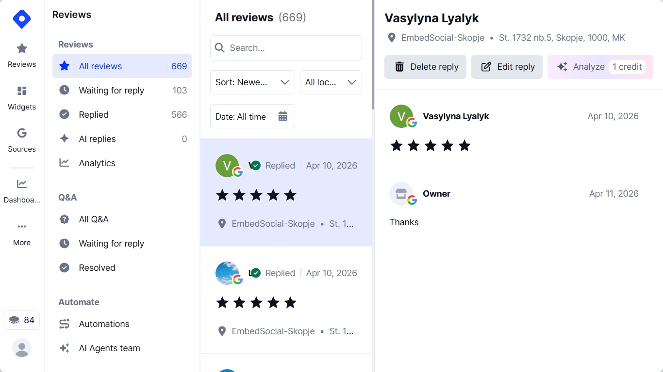 responses tab in localith