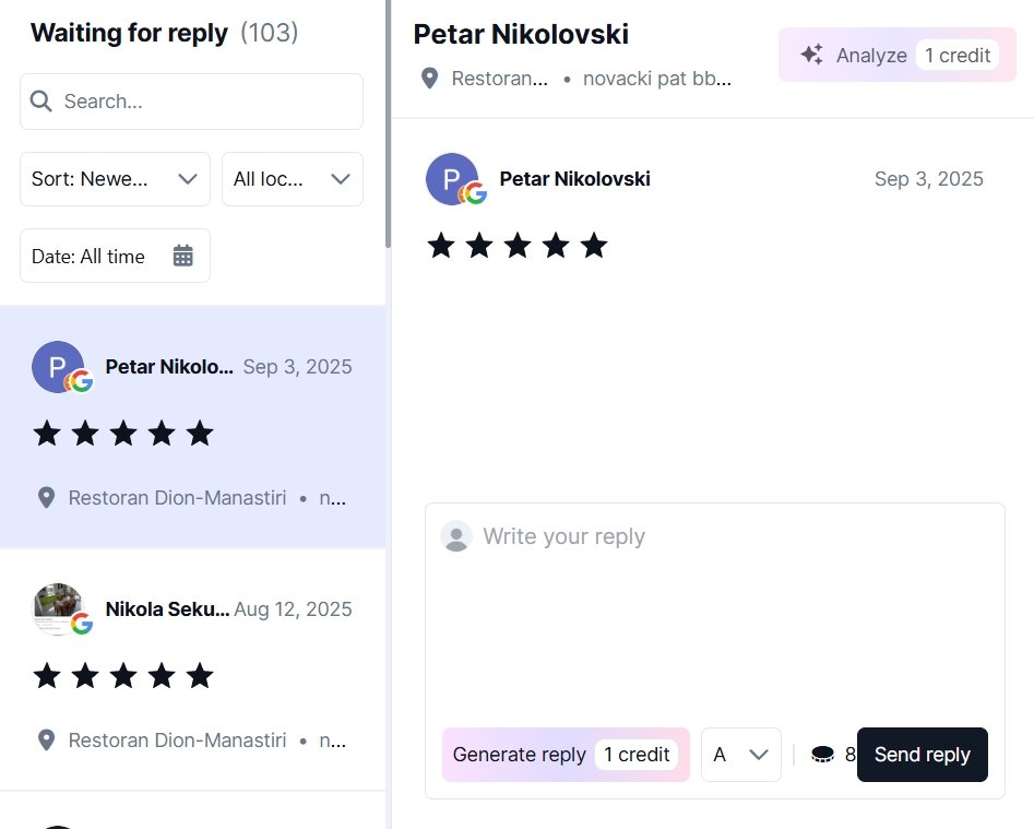 composing a review reply in localith