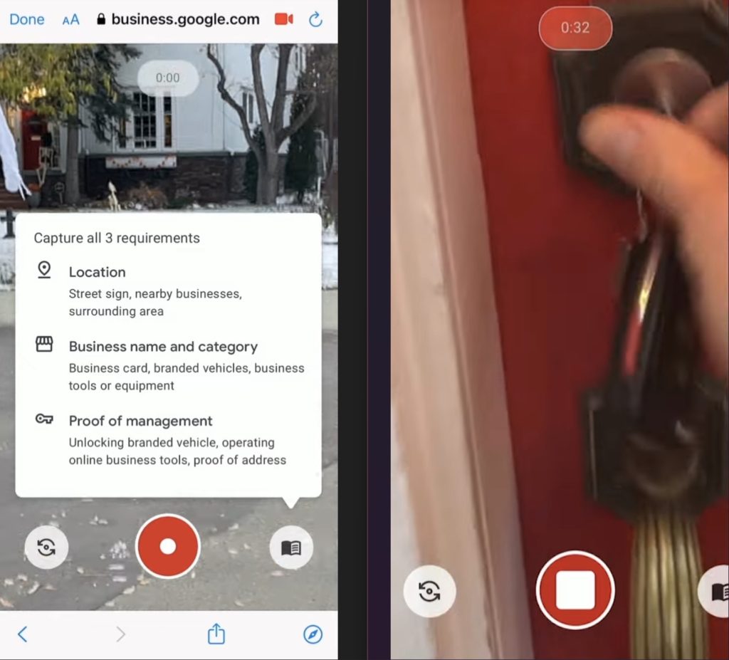 google business verification filming tool on a mobile device