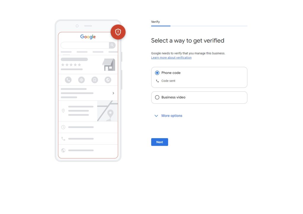 selecting phone verification method in gbp