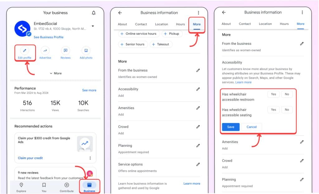 adding gbp attributes via google maps