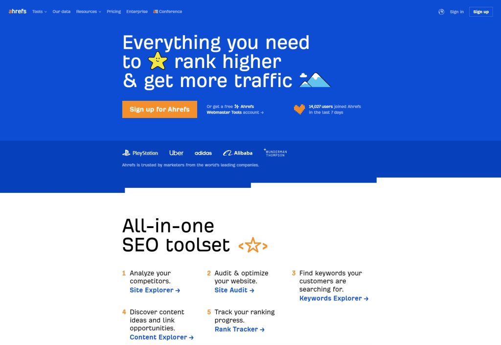 ahrefs landing page