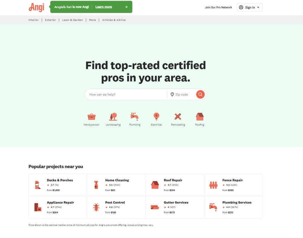 angi landing page