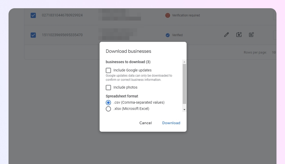 choosing the file format for the gbp download