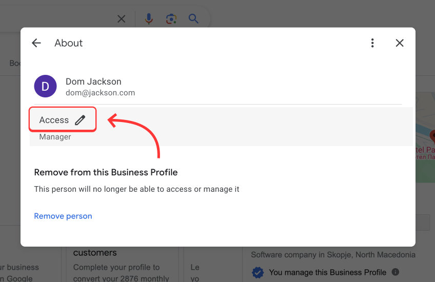 Edit access in Google Business Profile 