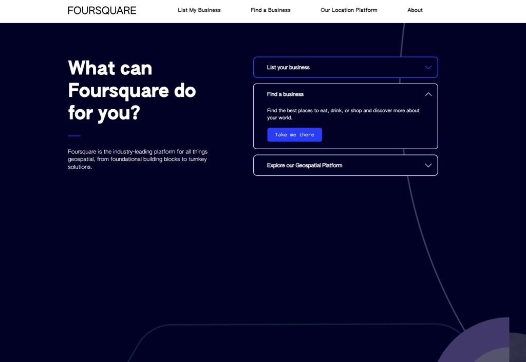 foursquare landing page