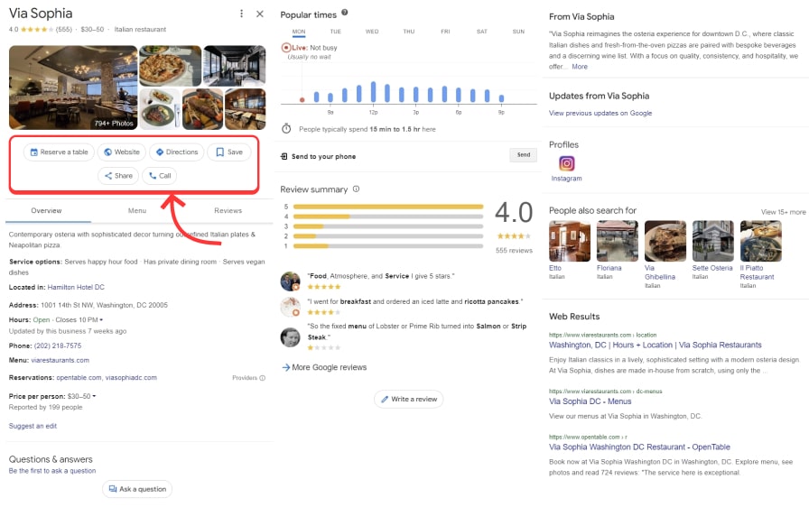 example of the detailed business listing in google