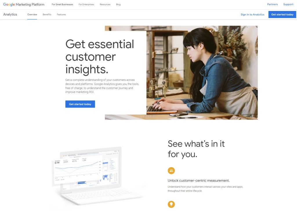 google analytics landing page