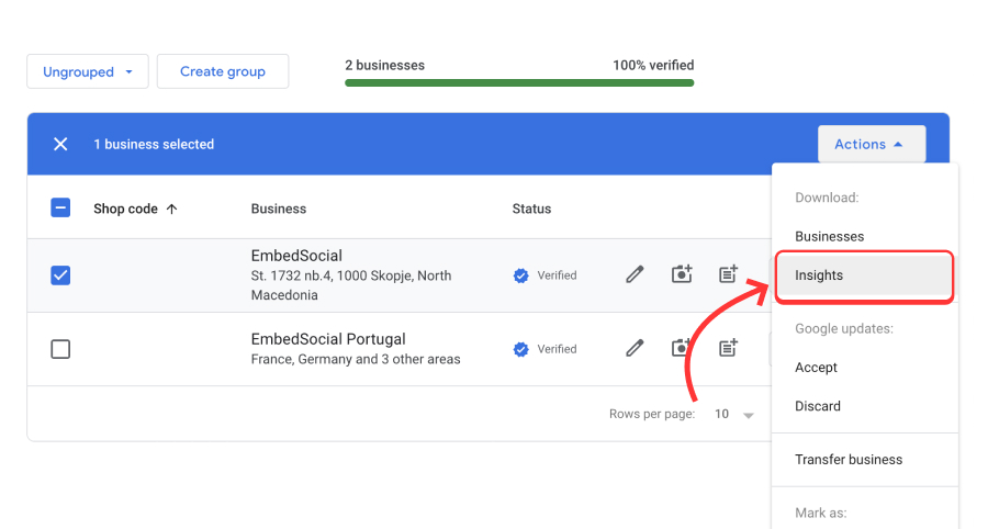 accessing the insights download section