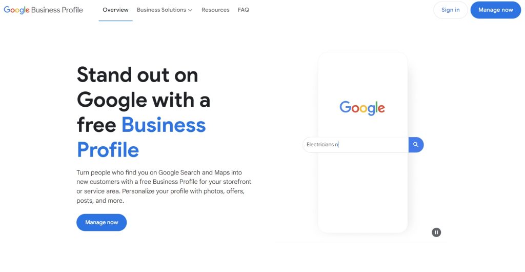 google business profile landing page