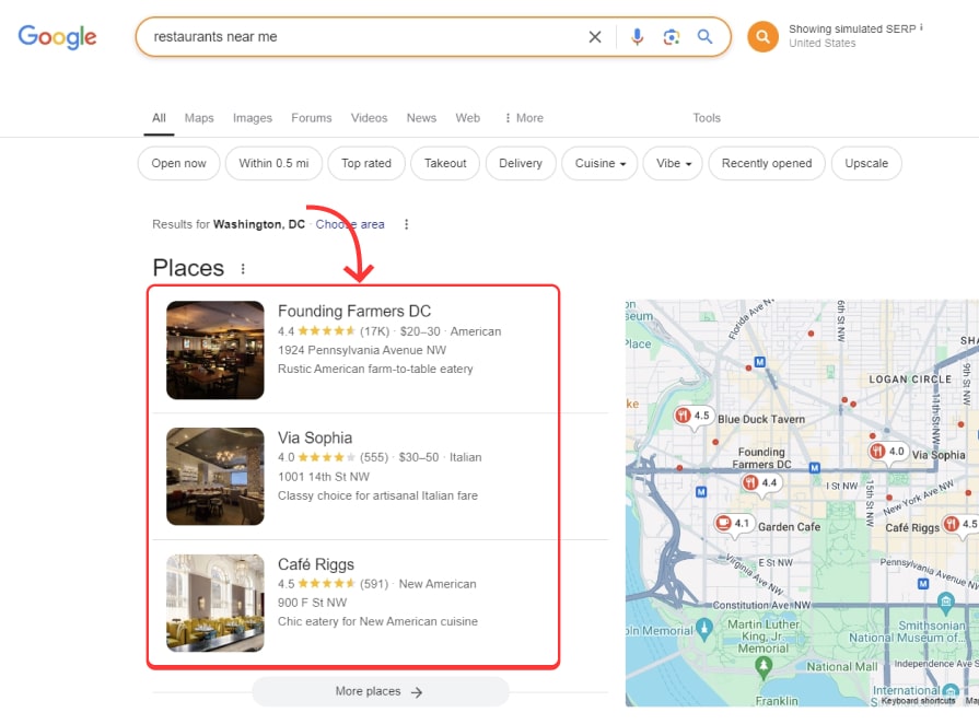 example of the google local pack feature