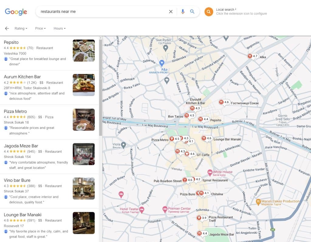 example of expanded google local pack results