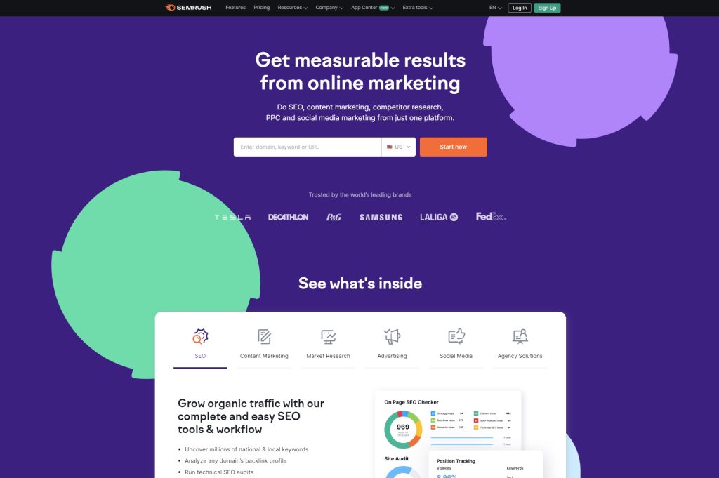 semrush landing page