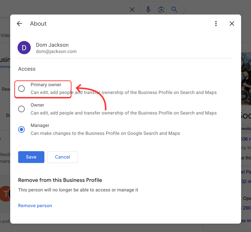 Add primary business owner on Google Business profile